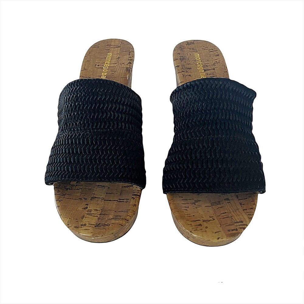 Montego Bay Club Shoes Womens Size 7 .5 Black Slip-on Cork Wedge Sandals
